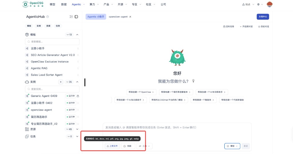 Instance chat: upload and format hint