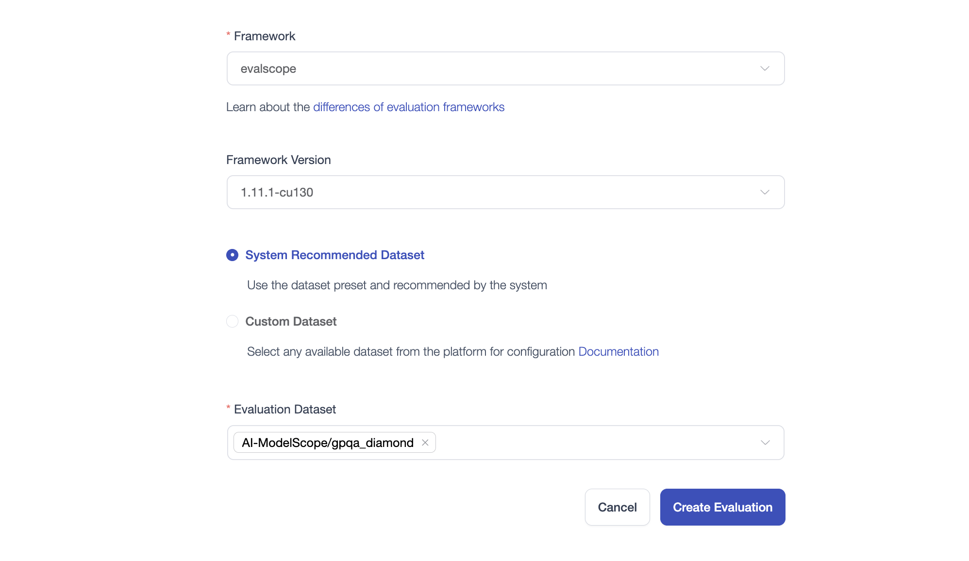 Framework and Dataset Configuration