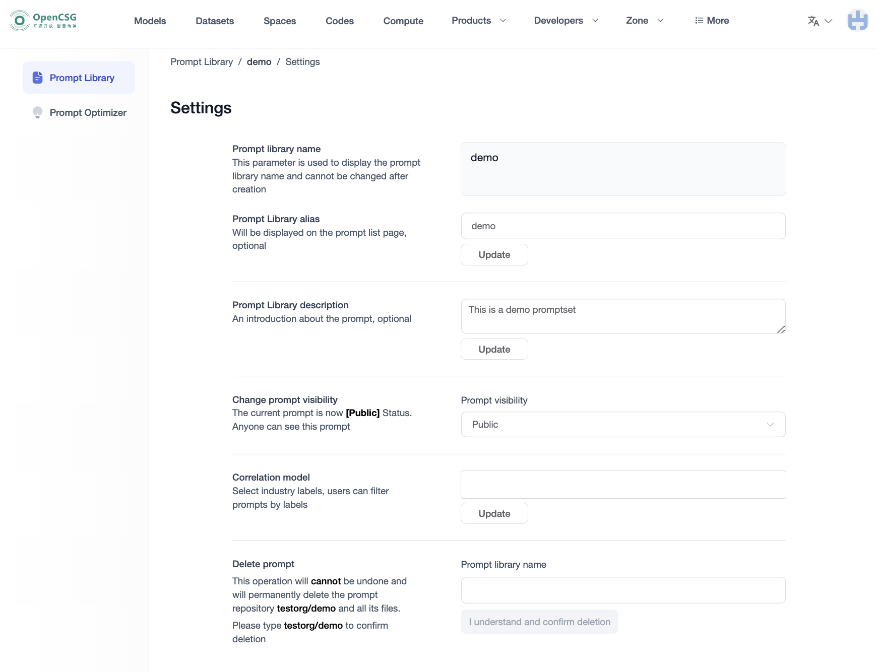 Settings Page