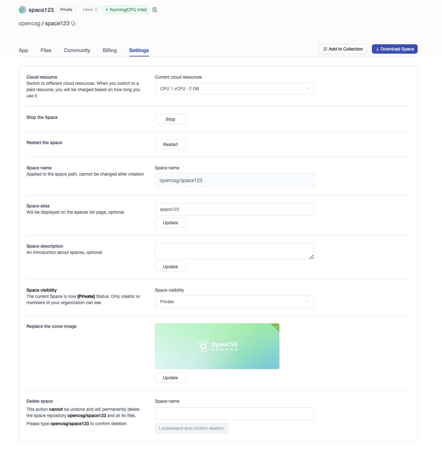 space repo settings